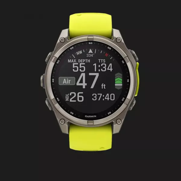 Garmin Fenix 8 47mm Solar Sapphire Titanium with Amp Yellow/Graphite Silicone Band