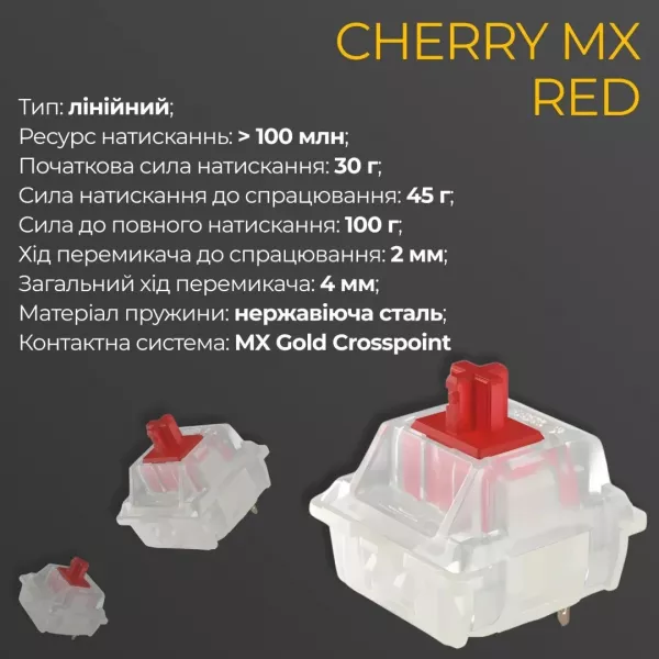 Клавіатура ігрова Ducky One 3 Cherry MX Red RGB (White) (UA)