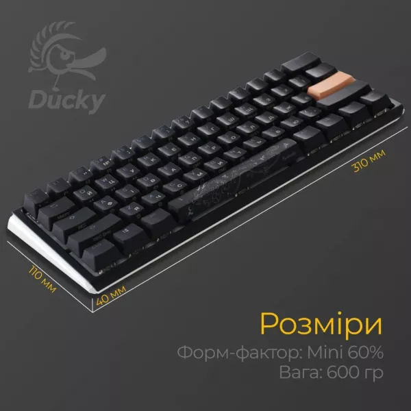 Клавіатура ігрова Ducky One 3 Mini Cherry MX Silent red RGB (Black) (UA)