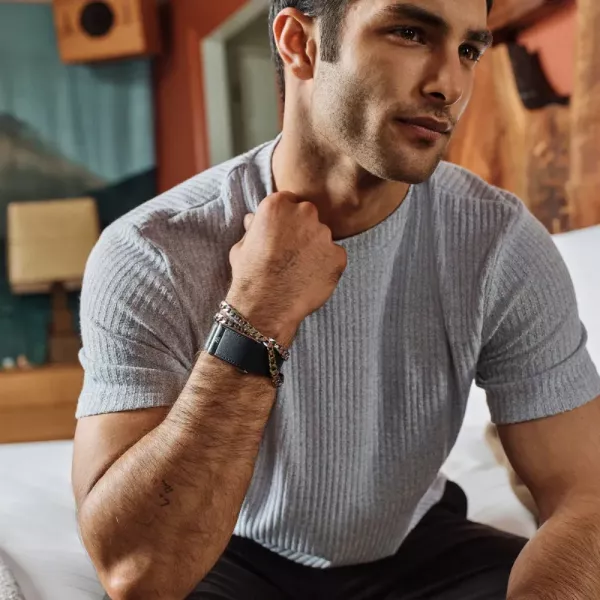 Ремінець Whoop LeatherLuxe Band Straight для Whoop MG (Black/Cream with Titanium) (Size S)